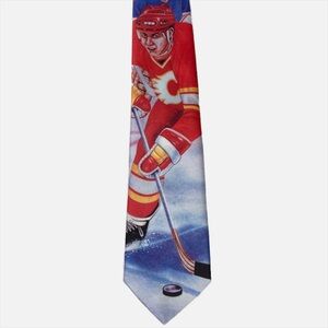 Vintage 90s Calgary Flames Necktie Ralph Marlin Neck Tie Made in USA Hockey NHL